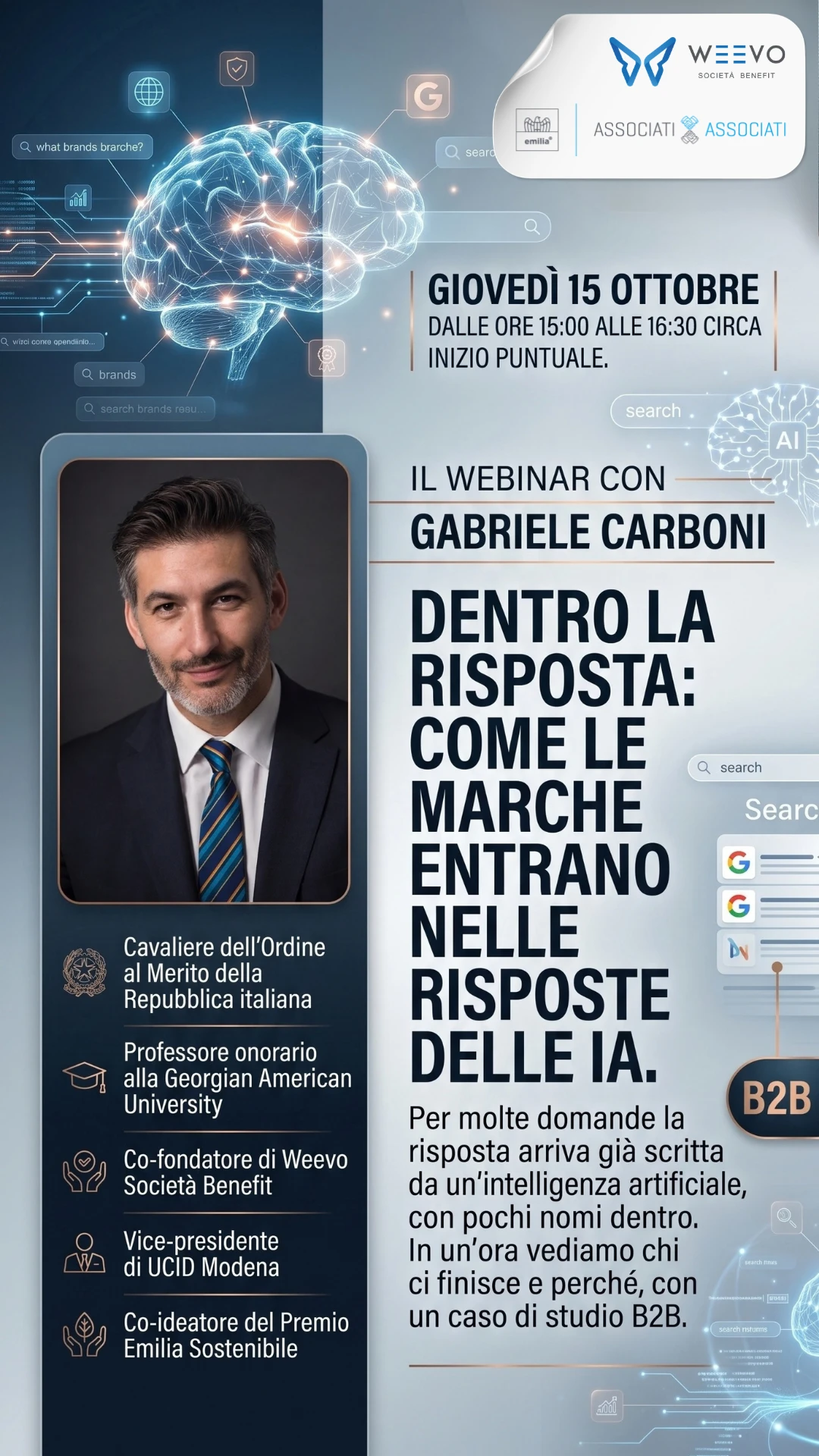 Locandina del webinar con Gabriele Carboni per Confindustria Emilia: giovedì 15 ottobre, dalle 15:00 alle 16:30